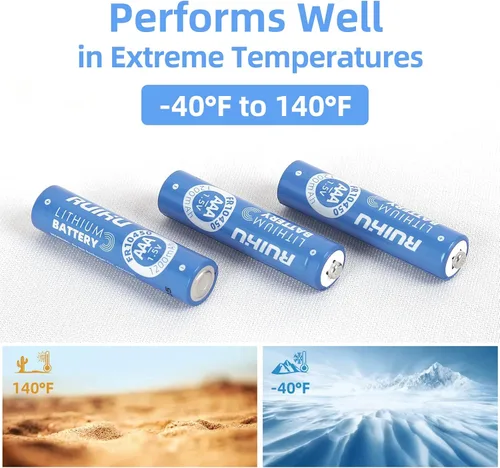 Vista 3 de Pilas de litio AAA, paquete de 8 baterías triple A de hierro de litio, baterías de litio AAA de 1.5 V 1200 mAh de larga duración para linterna