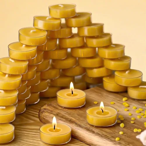 Paquete de 60 velas de cera de abeja, velas de cera de abeja 100% puras y naturales sin perfume para el hogar, velas de té orgánicas para quemadores