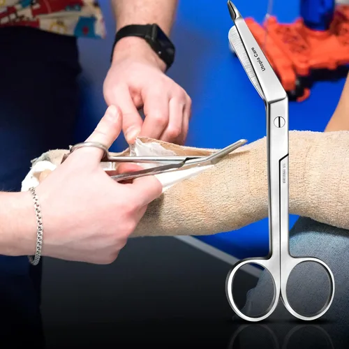 Vista 6 de Utopia Care Tijeras de vendaje, tijeras de acero inoxidable de 5.5 pulgadas para primeros auxilios y uso profesional - Plata