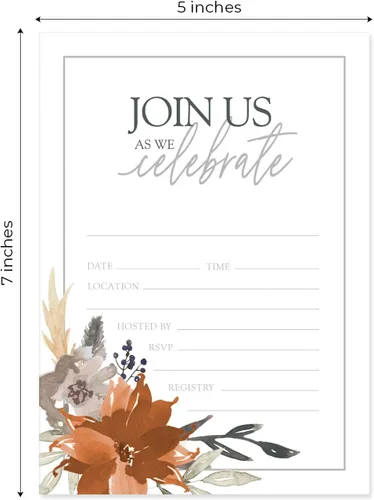 Vista 3 de Canopy Street Invitaciones de relleno floral de otoño indie, 25 invitaciones de otoño con sobres blancos, invitación de despedida de soltera