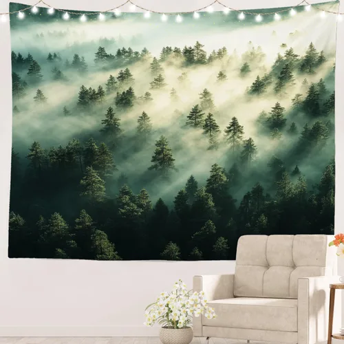 Vista 33 de Batmerry Peaceful Retreat Beautiful Landscape Tapestry, Blooming Garden Setting Wall Art Hanging Decoration Polyester Fiber White Ruffled Around For
