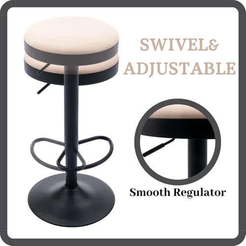 Vista 6 de Taburetes de bar sin espalda, taburetes de bar ajustables redondos individuales para encimera de cocina, taburete giratorio de altura de barra, beige