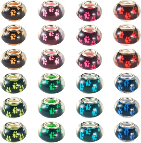 Vista 17 de Beadthoven - 100 cuentas espaciadoras de resina de porcelana de color AB con núcleos de color plateado para pulseras de bricolaje, suministros