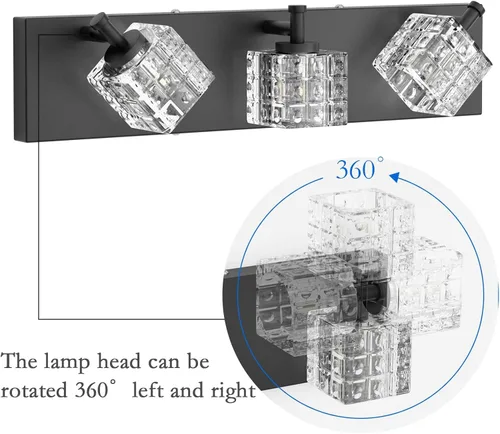 Vista 2 de Ralbay Luz de Tocador Negra 3 Luces Cristal Moderno Negro Mate Accesorios de Iluminación para Baño Accesorios de Luz de Tocador de Baño de Cristal