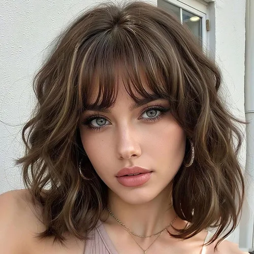 Vista 29 de AISI HAIR Peluca rizada estilo Bob con flequillo, pelucas cortas onduladas de color rubio arena para mujer, estilo Bob, pelucas sintéticas