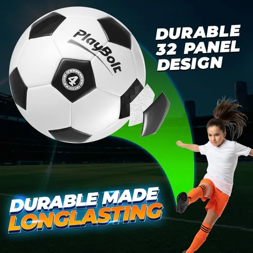 Vista 5 de PlayBolt Soccer Ball Sizes 2, 3, 4, 5 with Pump - Black & White Training Practice & Match Ball for Kids, Youth and Adults (1-Pack or 4-Pack)