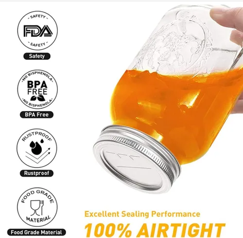 Vista 5 de 24 tapas para tarros Aecllcea Mason, tarros Kerr Tapas de metal de tipo dividido con sellos de silicona, material de grado alimenticio, tapas
