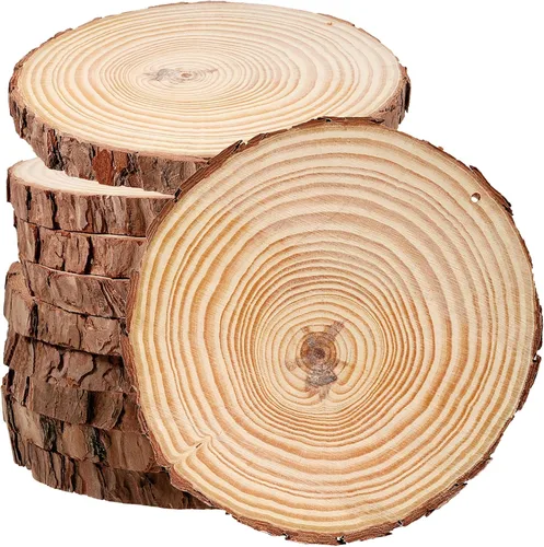 Vista 14 de JEUIHAU 6 piezas de rebanadas de madera natural sin terminar de 8 a 10 pulgadas, discos redondos de madera para corteza de árbol, círculos de madera
