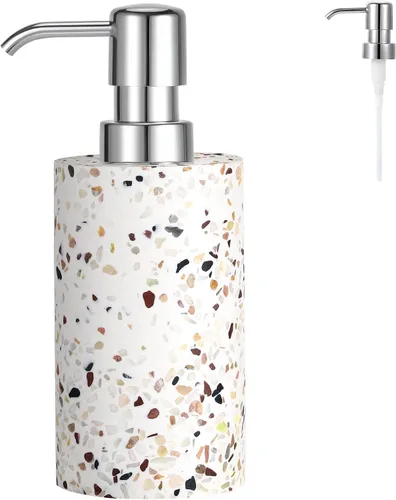 Vista 13 de Luxspire Dispensador de jabón líquido de resina y grava en forma de cilindro con bomba, contenedor de champú de 15.2 fl oz, botella decorativa