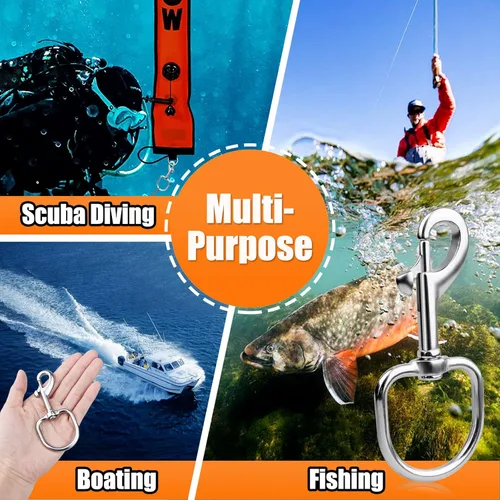 Vista 2 de Ganchos giratorios grandes para perno de ojo, 2 piezas, resistentes de un solo extremo, broches de presión de gatillo de grado marino 316, cierre