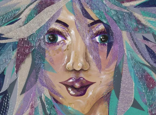 Vista 2 de Susan M. Epperly "Queen Safine" Original Mixed Media Acrylic Painting 24" x 36" x 3" on Canvas