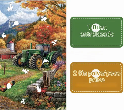 Vista 7 de 1000 Piece Jigsaw Puzzle for Adults, Autumn Farm Puzzle Rompecabezas rústico de campo con granero rojo, tractor, paisaje de perro y montaña, arte