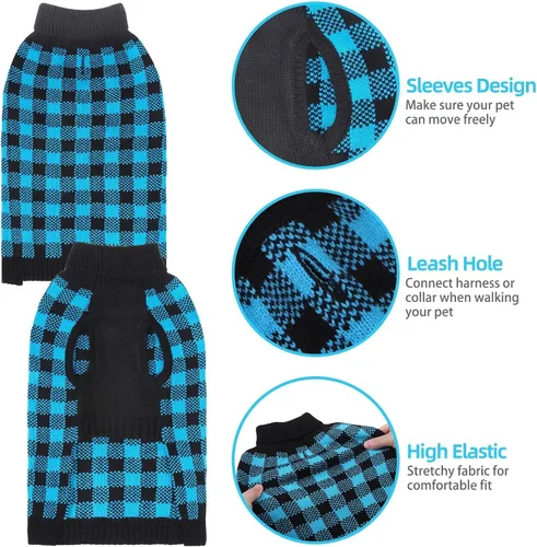 Vista 3 de PUPTECK - Suéteres para perros grandes, medianos y pequeños - Estilo clásico a cuadros de otoño, abrigo de invierno para cachorros, ropa cálida