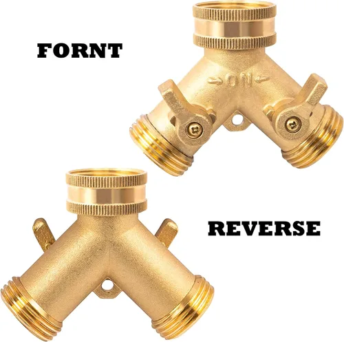 Vista 2 de Xiny Tool Divisor de manguera, divisor de manguera de jardín resistente de 2 vías, manguera de agua de latón macizo, divisor en Y, 2 válvulas con 2