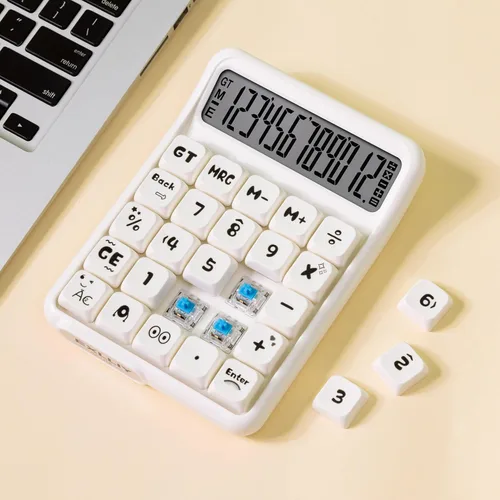 Vista 11 de Calculadora de Interruptor Mecánico, 10 Dígitos, Gran Pantalla LCD, Púrpura, Teclas Grandes, Estética