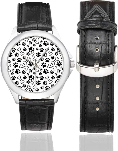 Vista 2 de Reloj de pulsera de cuero clásico para mujer, resistente al agua, de acero inoxidable, color negro