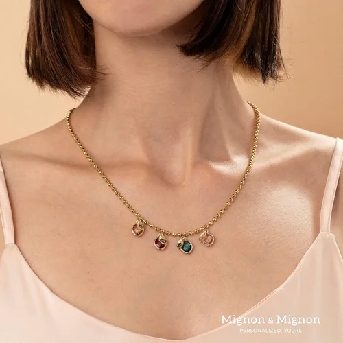 Vista 6 de MignonandMignon Collar con piedra natal para madre, con inicial, con múltiples piedras preciosas ovaladas para el mes del nacimiento, joyería