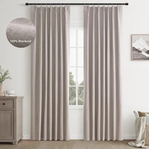 Vista 28 de Joywell Cortinas de lino 100% opacas de 84 pulgadas de largo, cortinas plisadas con pestañas traseras plisadas con ganchos con aislamiento térmico