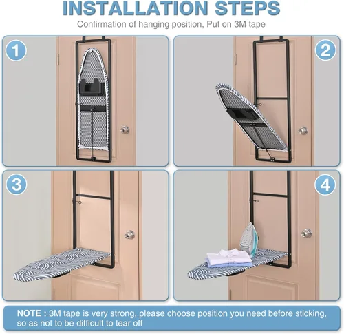 Vista 7 de KINGBOARD Tabla de planchar para colgar sobre la puerta, tabla de planchar colgante con soporte para plancha, 36" x 12" tabla de planchar compacta
