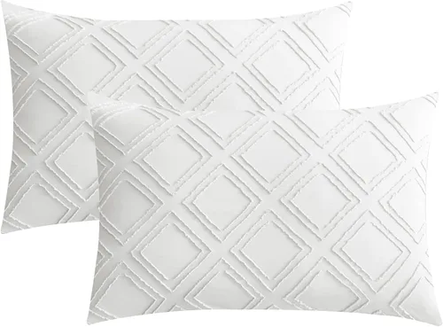 Vista 24 de JELLYMONI Fundas de almohada de tamaño estándar, color gris, paquete de 2 fundas de almohada bohemias a cuadros de 20 x 26 pulgadas, fundas