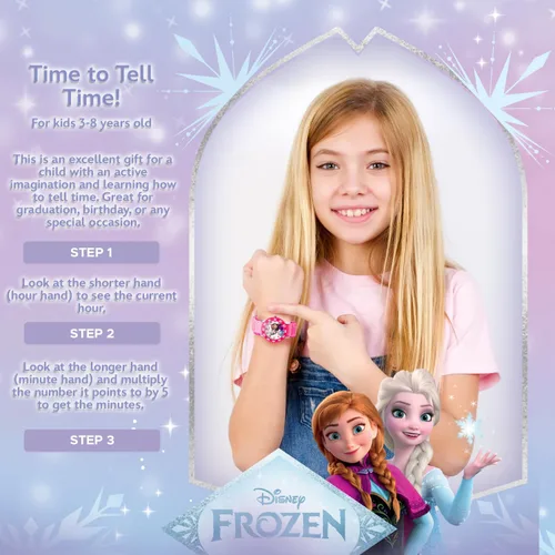 Vista 5 de Disney Frozen - Reloj analógico de nailon para niños, bisel de acero inoxidable, con correa de nailon