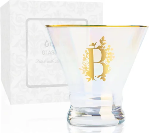 Vista 22 de Onebttl Vasos de Martini iridiscentes sin tallo con inicial M, regalos personalizados para mujeres, 8 onzas, regalos de cóctel, vasos de alcohol