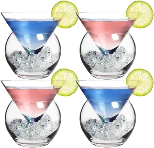 Vista 6 de LEMONSODA Vasos de Martini sin Tallo con Enfriador - Juego de 4 - Elegante Juego de Vasos de Cóctel con Tazón para Servir - Juego de Regalo