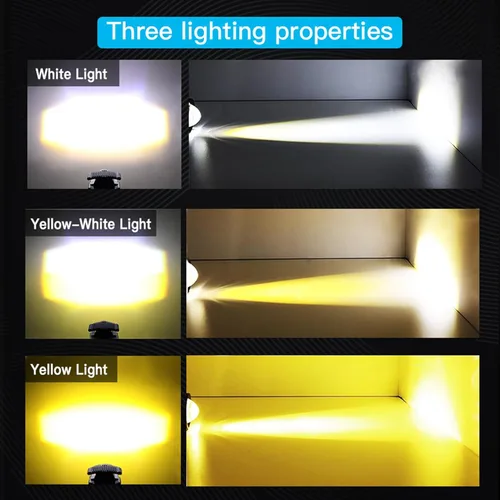 Vista 8 de Luces de conducción de motocicleta, 2 unids amarillo blanco bi color 6000LM 60W LED niebla luces de aleación de aluminio mini faros