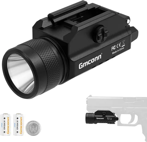 Gmconn 1200 lúmenes montada en riel compacta pistola luz LED estroboscópica linterna táctica con 2 baterías de litio CR123A