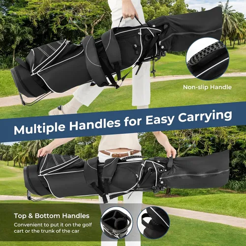 Vista 7 de Bolsa de golf portátil para palos de golf con 4 divisores de direcciones, 4 bolsillos, correas de hombro ajustables, bolsa de golf para lápices