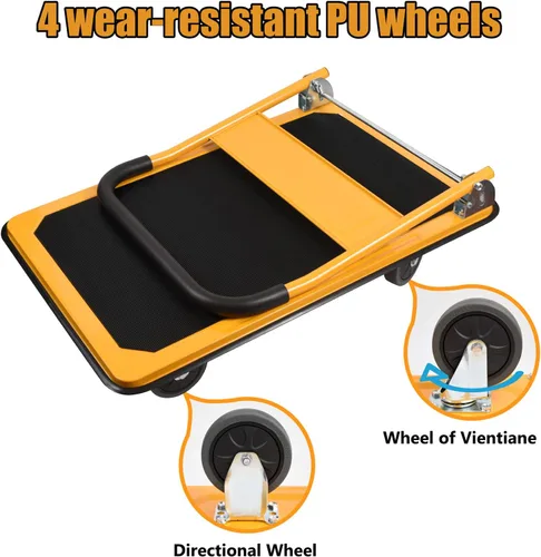 Vista 6 de LEADALLWAY Carro de empuje plegable de gran tamaño de 880 libras de plataforma 35.8x24x34.3 pulgadas amarillo