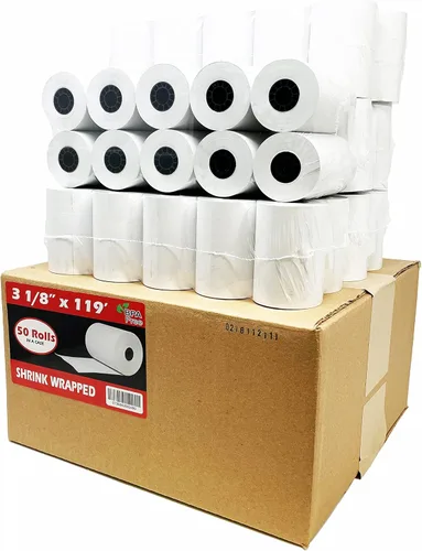 Vista 24 de (100 rollos) 2 1/4 x 50 Rollos de papel térmico para recibo de 55 GSM, papel alemán de calidad premium, se adapta a todos los terminales de tarjetas