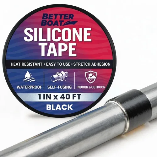 Vista 7 de Better Boat - Cinta de silicona negra de alta resistencia, cinta autoadhesiva de reparación de mangueras de goma y tuberías de agua, cinta eléctrica