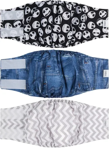 Vista 15 de CuteBone - Pañales lavables para perro macho, banda abdominal, paquete de 3 unidades, color negro, modelo DM54XS