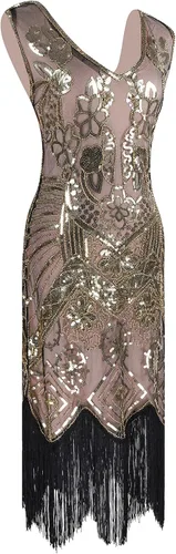 Vista 2 de Vestidos de Gatsby Art Deco de los años 20 para mujer, vestidos de lentejuelas con flecos