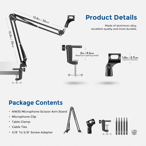 Vista 8 de Neewer: Micrófono ajustable de Suspension Boom Scissor Arm Stand, soporte de micrófono compacto de acero durable para estaciones de radio estudio