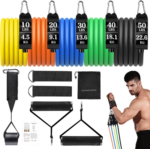 Vista 9 de Resistance Bands Set, Himaly Exercise Bands Strength Training Fitness Bands Workout Elastic Bands with Legs Ankle Straps, Door Anchor, Handles &