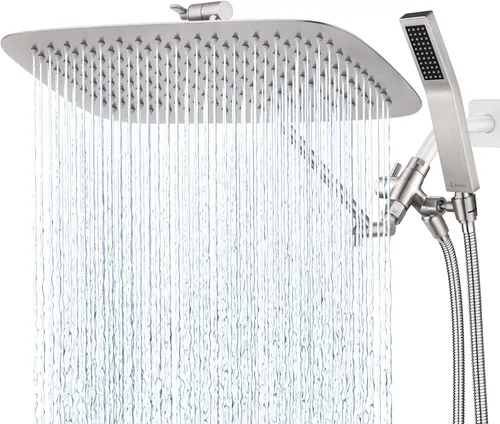 Vista 8 de G-Promise Juego de cabezal de ducha cuadrado doble de 8 pulgadas, cabezal de ducha de lluvia, varita de ducha de mano con manguera extra larga de 71