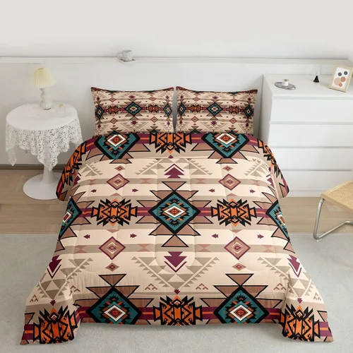 Vista 5 de Erosebridal - Juego de ropa de cama geométrica bohemia, juego de edredón occidental, edredón étnico tribal con flecha azteca, inserto de edredón