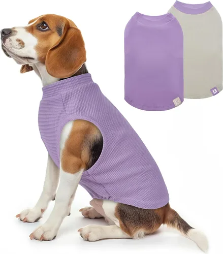 Vista 27 de KYEESE Paquete de 2 camisas para perro con punto gofre, camisetas ligeras sin mangas para perros pequeños, niños y niñas, chaleco transpirable