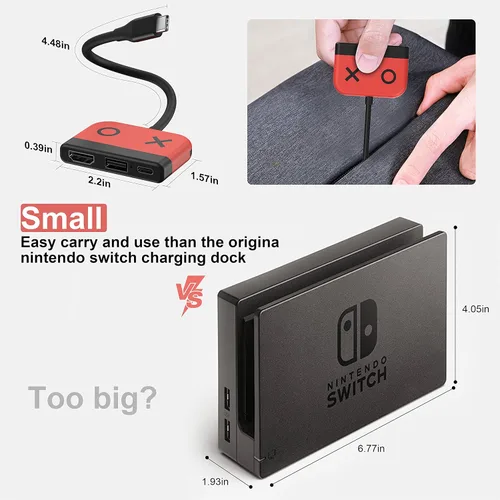 Vista 5 de Base de interruptor para Nintendo Switch OLED, base de TV portátil con puerto HDMI USB 3.0 y carga USB C, base de viaje para Nintendo Switch Steam