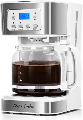 Vista 11 de Taylor Swoden Cafetera programable de 12 tazas, cafetera de goteo regular y fuerte para el hogar y la oficina, jarra de vidrio, pausa y servicio