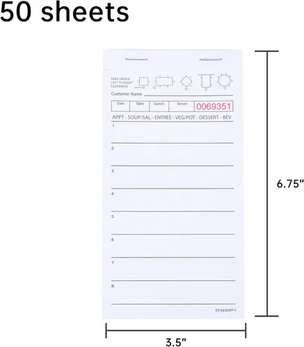 Vista 2 de DGBDPACK Guest Check Pads EP-3616WP-1 (10 Pads), Total 500 Hojas Blancas Libreta de Camarera, Blocs de Pedidos de Servidor para Restaurante