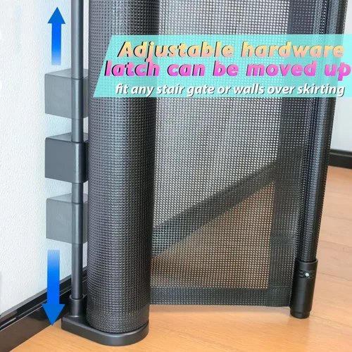 Vista 3 de Puertas retráctiles para bebés para escaleras, puerta de bebé de 55 pulgadas de ancho, puerta para perros, puerta retráctil para mascotas de 41
