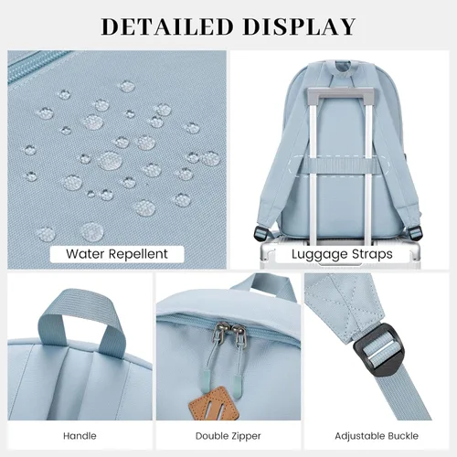 Vista 4 de Mochila Lohol Clásica para Escuela, Viaje, Universidad, Resistente al Agua y Duradera, Azul