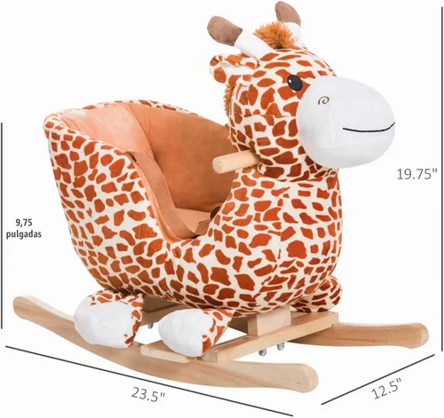 Vista 7 de Qaba Kids Plush Ride-On Rocking Horse Toy with Song for 18-36 Months Brown