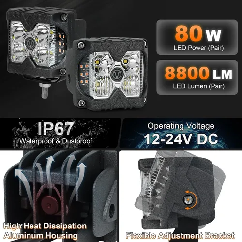 Vista 4 de 4 pulgadas 40W LED lado disparador Pods, ámbar sólido y luz lateral