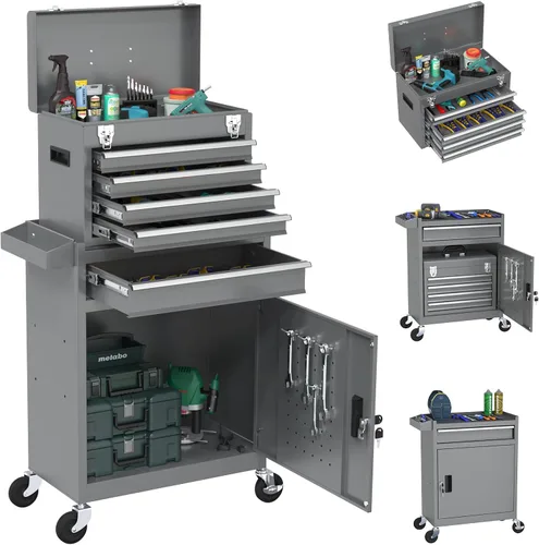 Vista 13 de Caja de herramientas rodante con ruedas, caja de herramientas de 8 cajones de alta capacidad con ruedas, caja de herramientas de almacenamiento