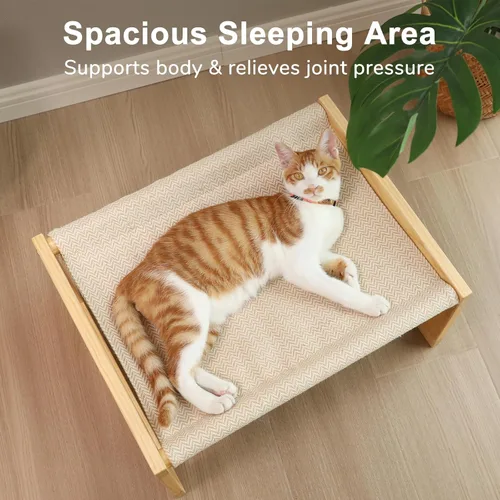 Vista 5 de FUKUMARU Cama para perros, hamaca elevada transpirable grande para gatos, camas de madera para gatos para exteriores e interiores, camas elevadas