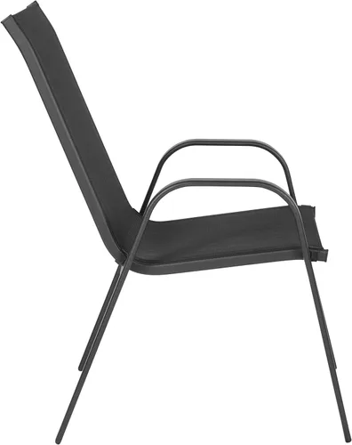 Vista 6 de BizChair Paquete de 4 sillas apilables negras para exteriores con material Flex Comfort, silla apilable para patio